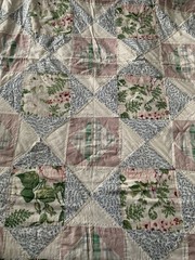 Vtg Country Patchwork Farmhouse Quilt & Sham 78” X 82” Pink & Blue Cottage