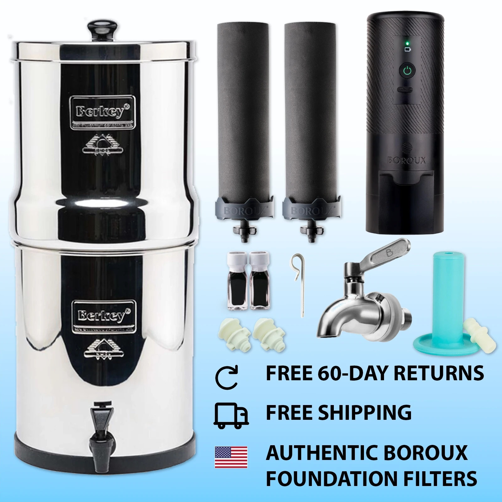 Berkey Water Filter System with 2 Certified Boroux Foundation Black Filters gallery