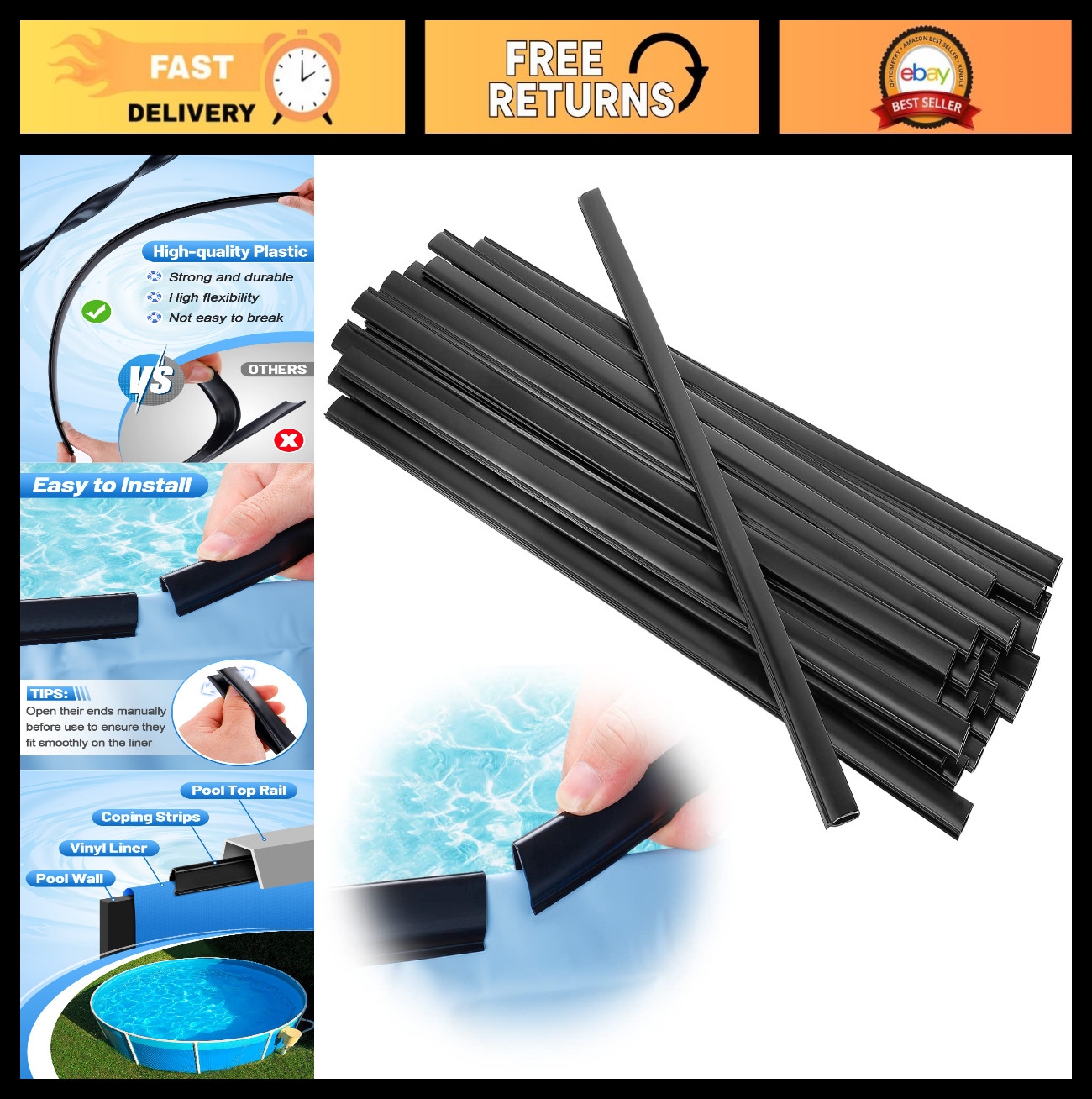 Extra-Long 24" Coping Strips for Above Ground Pool Liners - Easy Install Liner L gallery