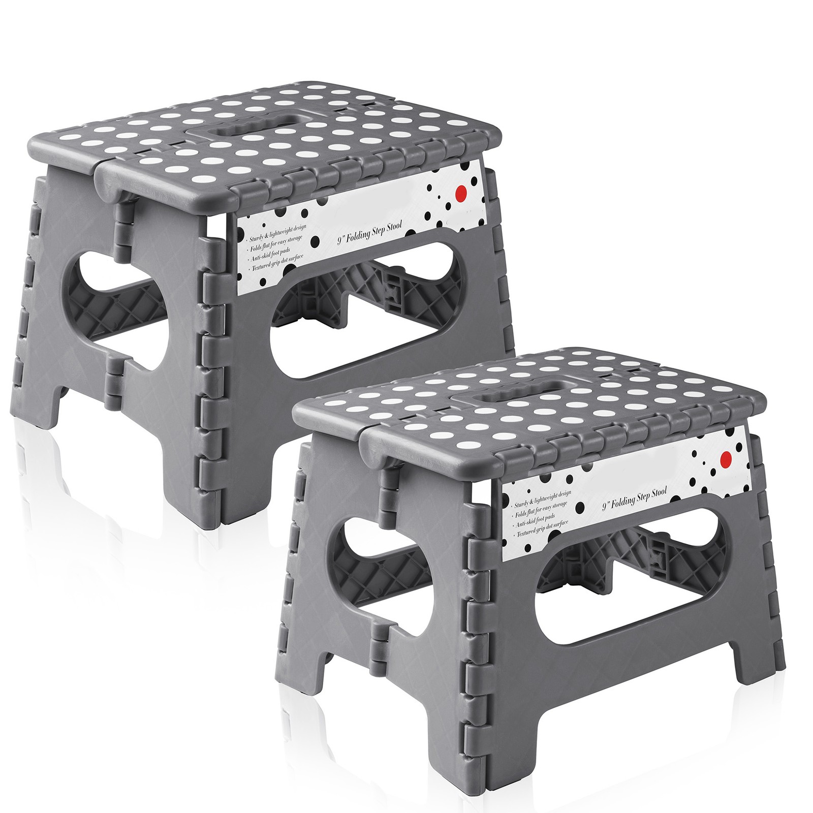 2 Pack - 9" Folding Plastic Step Foot Stools with Handle - Gray gallery