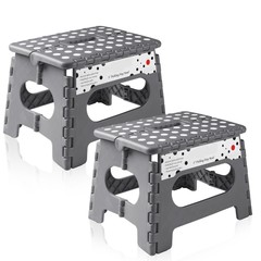 2 Pack – 9″ Folding Plastic Step Foot Stools with Handle – Gray