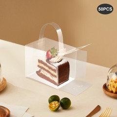 50 Pack Clear Cake Boxes With Handle 12 × 10 × 8 cm PET Cardboard Base