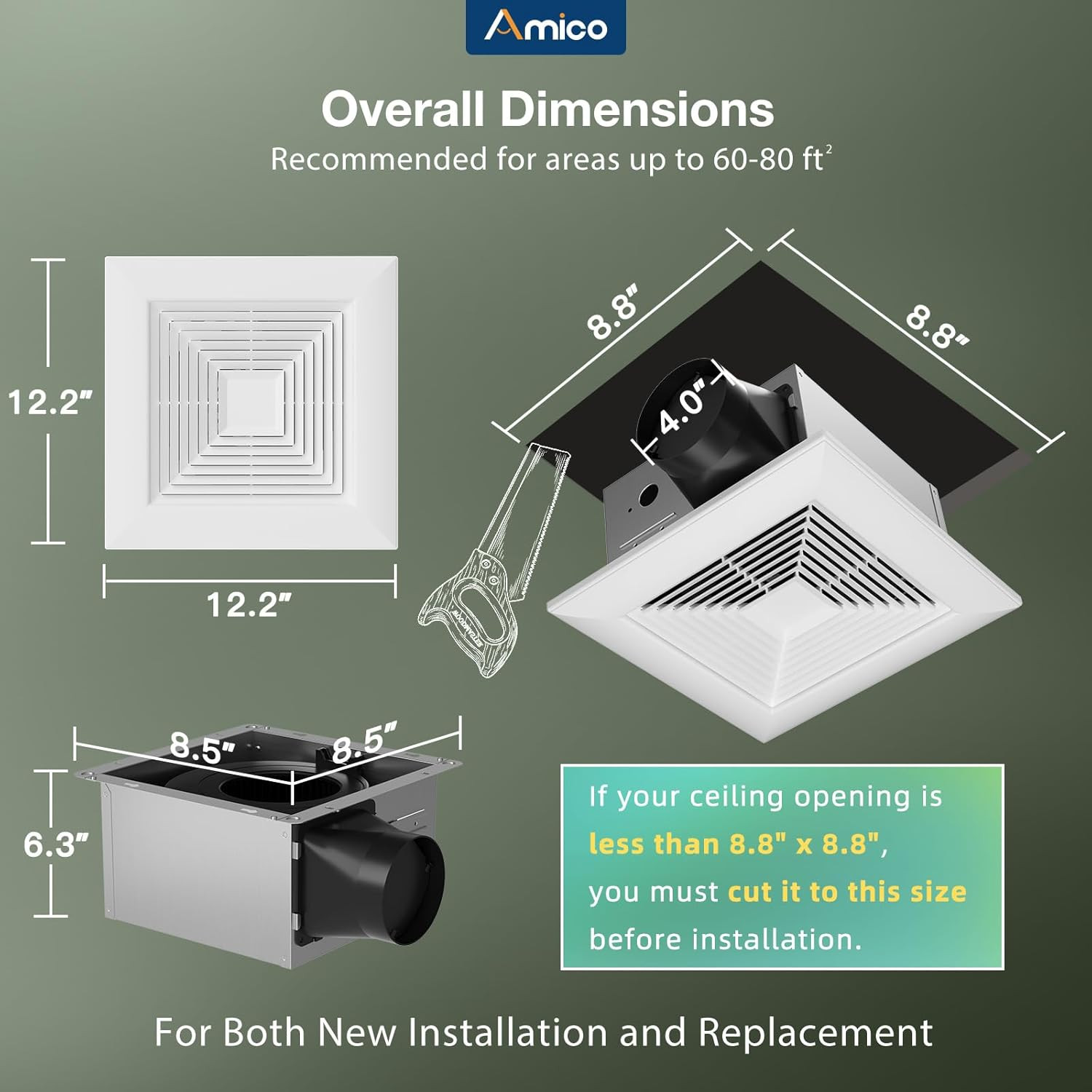 Quiet 80 CFM Bathroom Exhaust Fan - Easy Ceiling Retrofit, ETL & FCC Certified gallery