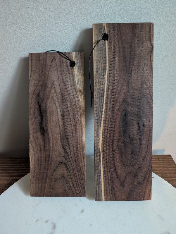 Genuine Solid Walnut Charcuterie Boards Rustic Serving Board Set of 2 W/ Leather gallery