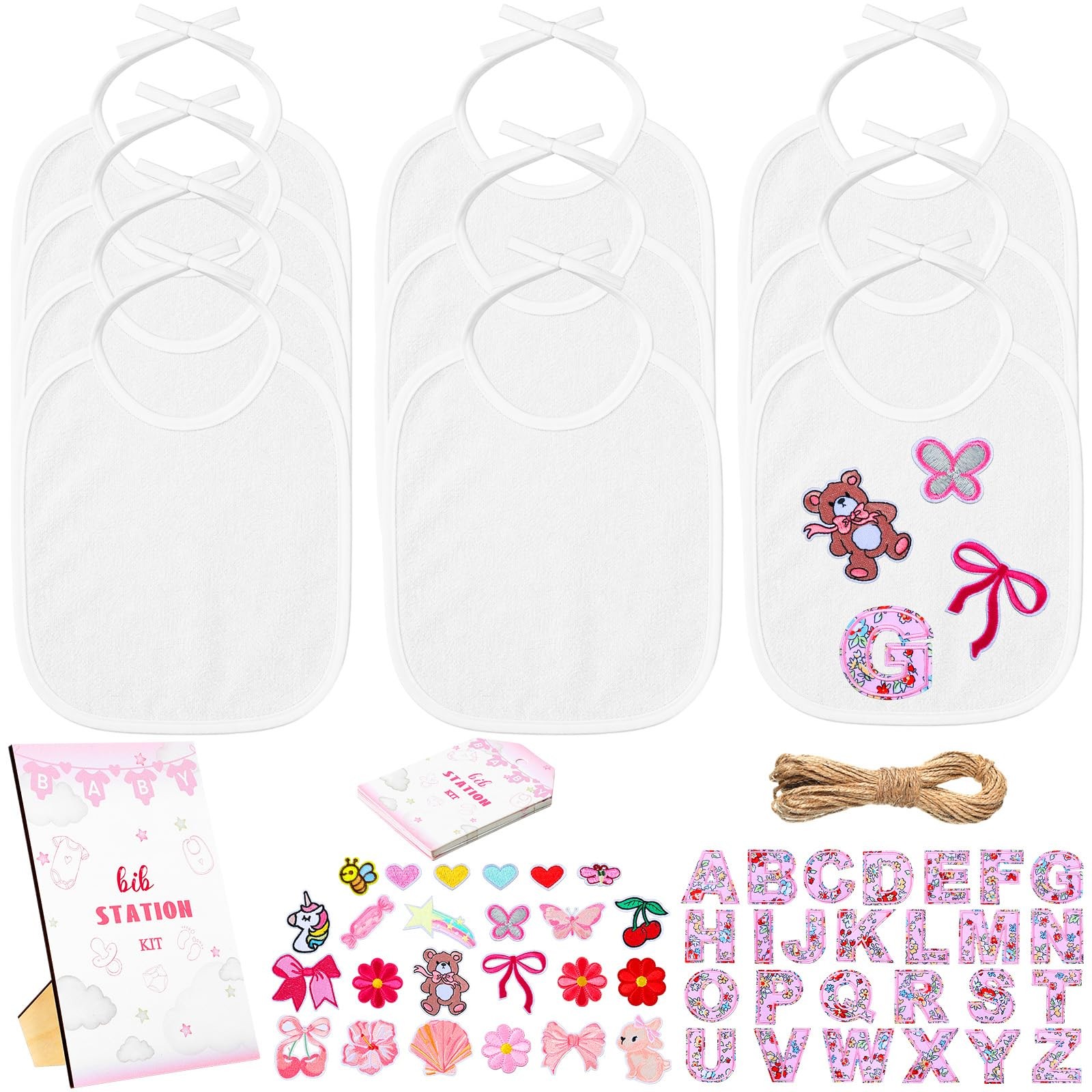 72 Pcs DIY Bib Decorating Kit Baby Shower Games Set 10 DIY Blank White Bibs 5... gallery