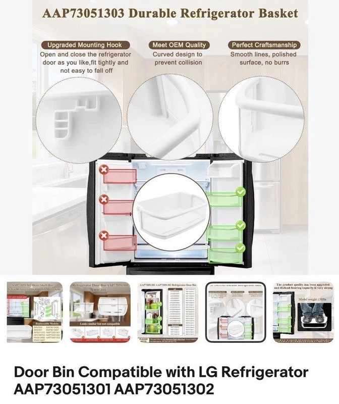 New Door Bin Shelf Compatible LG Refrigerator AAP73051301 AAP73051302 OEM gallery