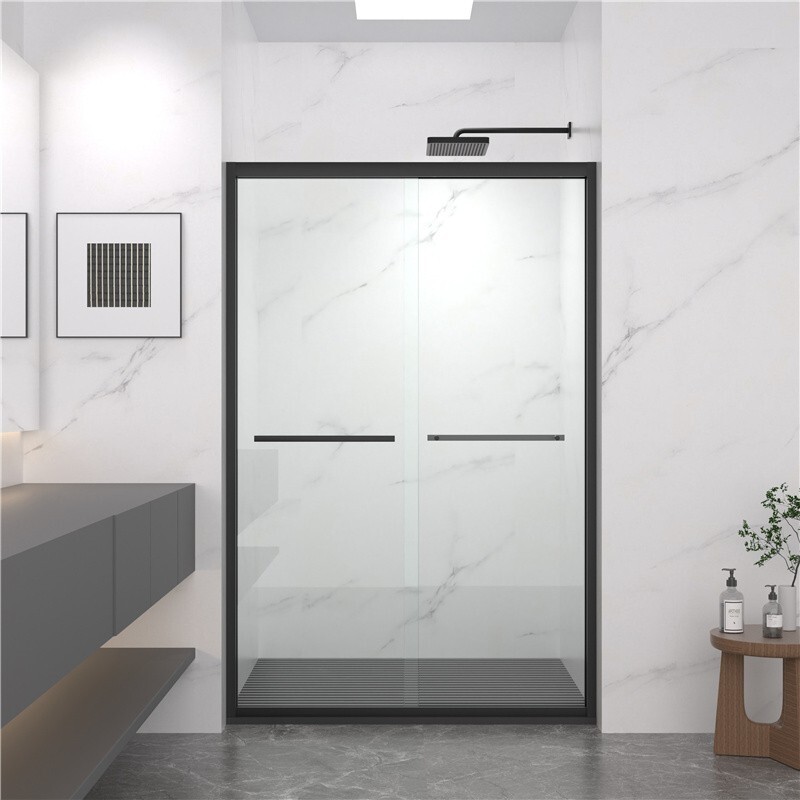 44-48"x72" Double Sliding Glass Shower Door, Matte Black, 5/16" Tempered Glass gallery