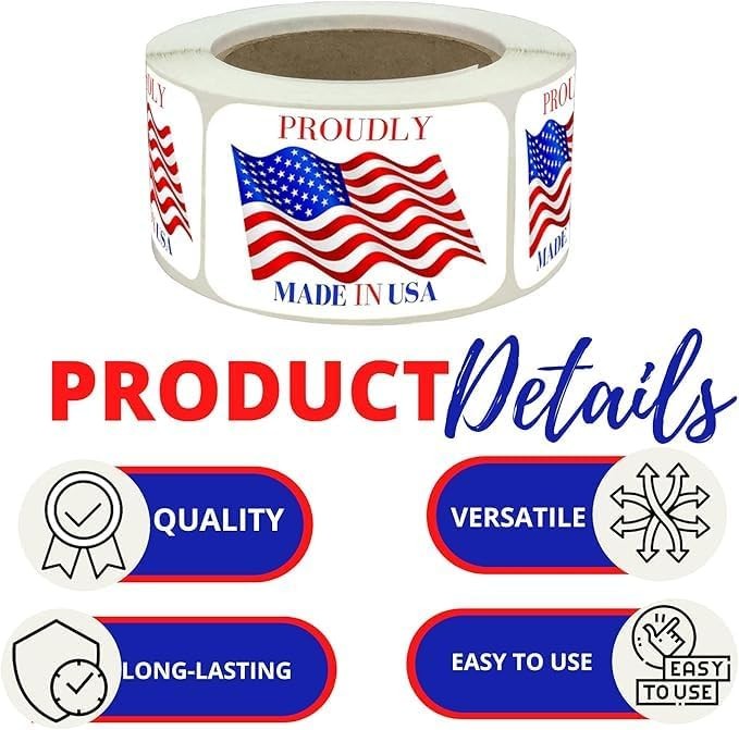 Patriotic Product Label Roll | 3x2 Inch Glossy 3" X 2", Red, White, Blue gallery