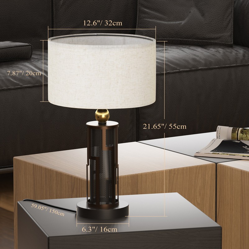 Bedside Desk Lamp Dimmable Touch Control Drum Shade Table Lamp LED Bronze Finish gallery