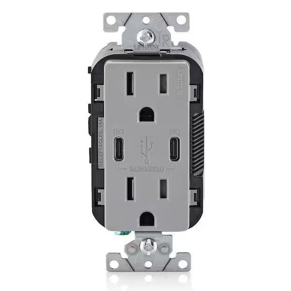 15 Amp 125 V Tamper Resistant Duplex Outlet/Receptacle, Gray (1-Pack) T5637-G gallery