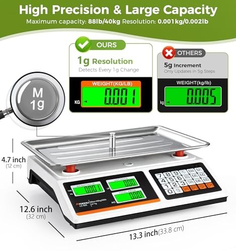 Price Computing Kitchen Scale Dual-Sided Display 88lb Rechargeable gallery