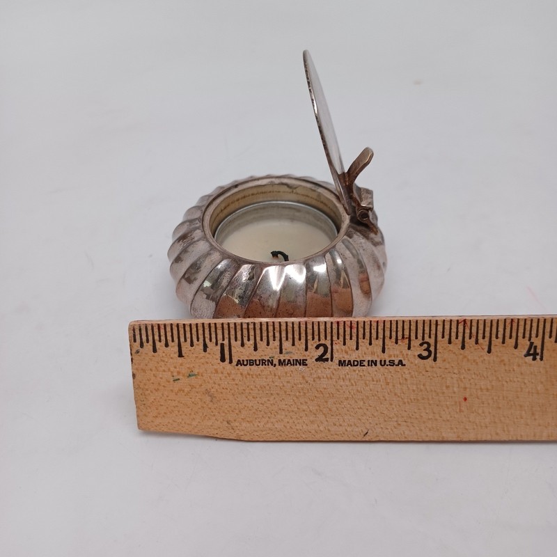 Vintage Silver Tone Melon Ribbed Hinged Votive Candle Holder Miniature 2 Inch gallery