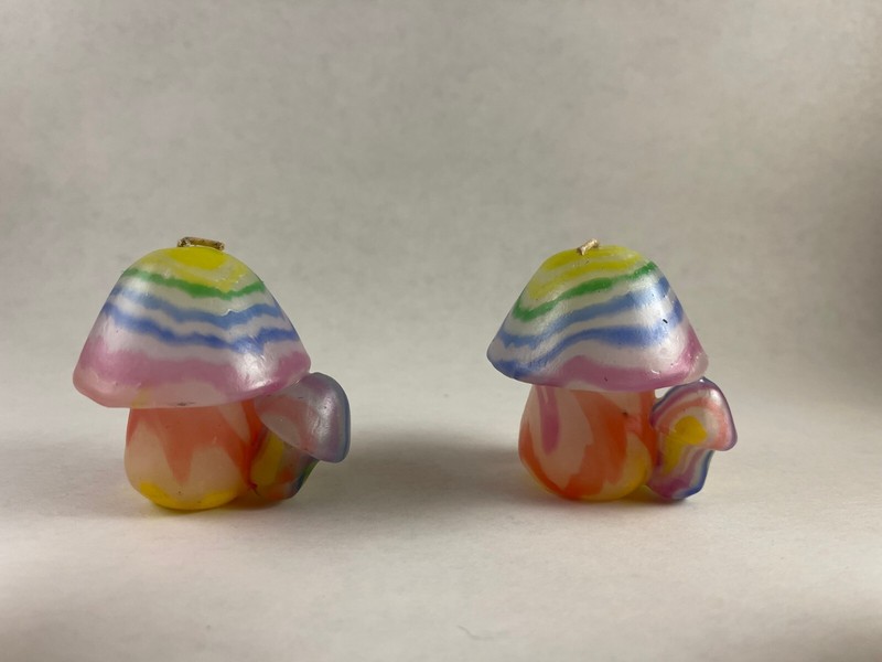 Vintage Psychedelic Mushroom Candle Set x4 Unlit Retro Wax 2.5" Millefiori gallery