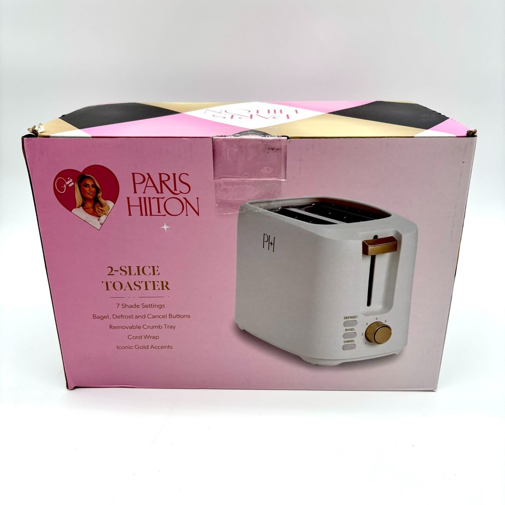 Paris Hilton 750 Watts 2 Slice Toaster - White (7 Shade Settings)