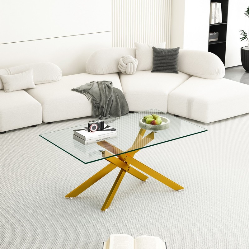 39.4" Rectangular Clear Tempered Glass Coffee Table Living Cocktail Centre Table gallery