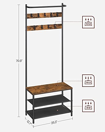 Hall Tree with Bench and Shoe Storage, Entryway 25.2"W Rustic Brown + Black gallery
