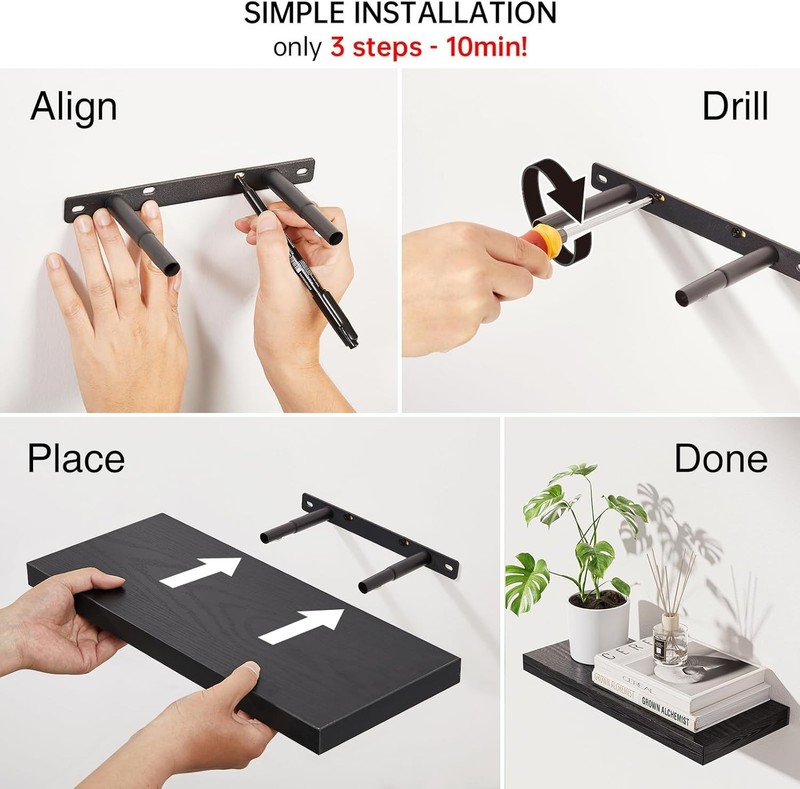 Floating Shelves for Wall, Wall Mounted Rustic Wood Shelves for Bathroom, Bed... gallery