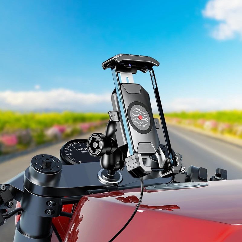 Motorcycle Fork Stem Phone Mount Wireless/USB C Charger with RAM 1" Ball Fits gallery
