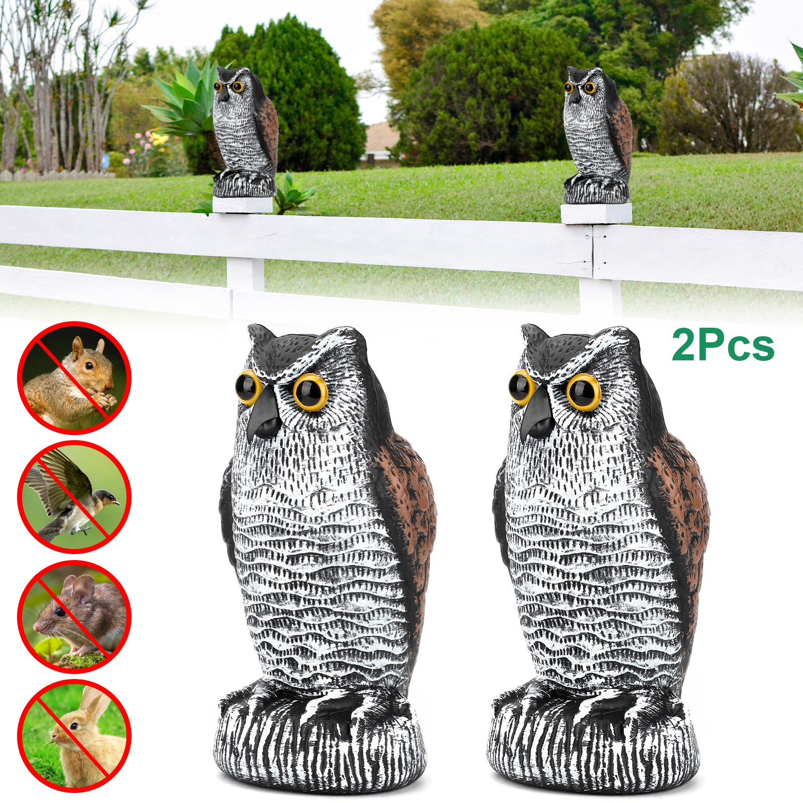 2PCS Owl Decoy Statue Protect Garden Scare Birds Away Pigeon Repellent Scarecrow gallery