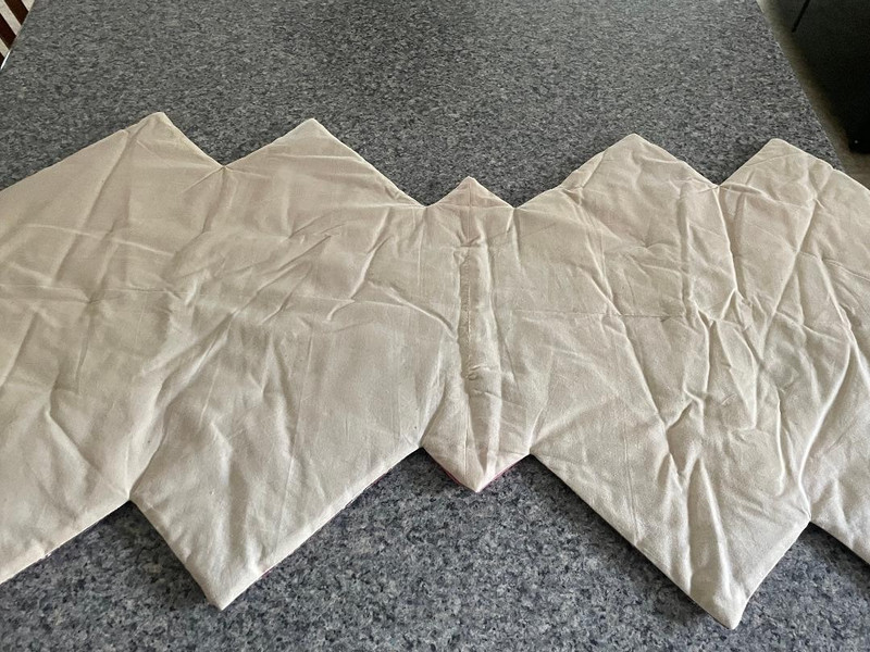 VTG Handmade Patchwork Quilted Table Runner 38"x18"~Hand Tied~Pink/Beige/Green gallery