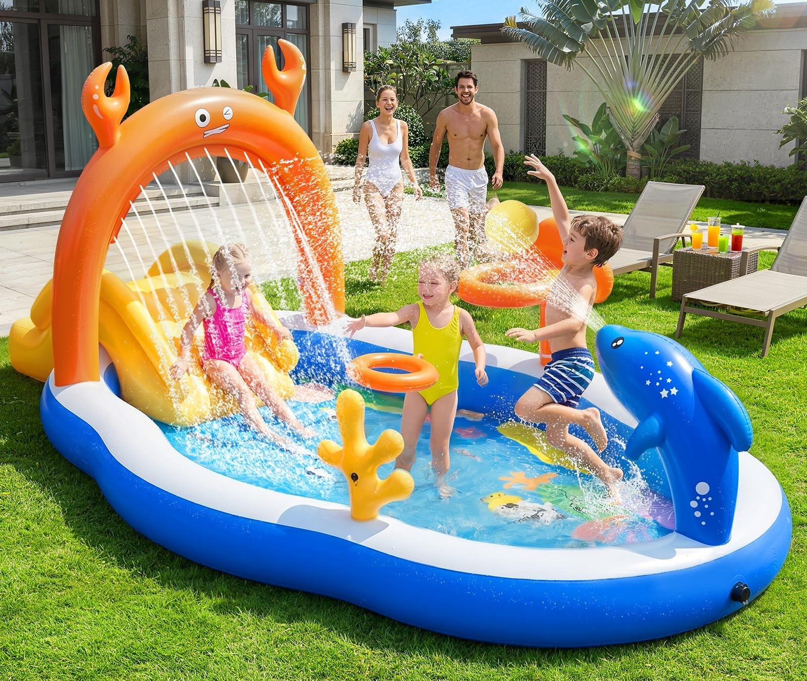 Large Inflatable Play Center for Kids - Toddler Pool with Water Slide & Sprinkle gallery