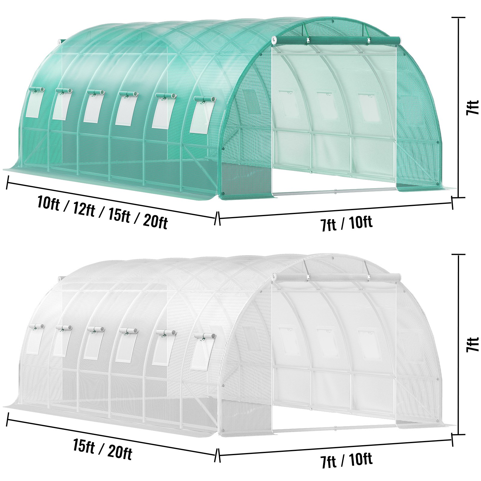 VEVOR Walk-in Greenhouse Galvanized Frame & Waterproof Cover Green/White gallery