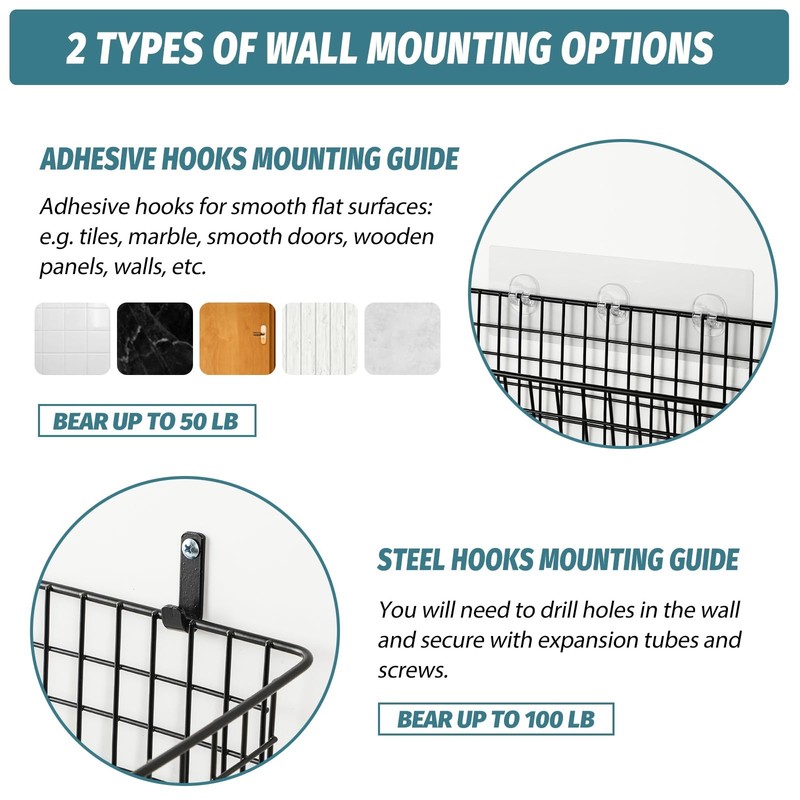 4 Set [EXTRA LARGE] Hanging Wall Mount Storage Baskets Extra Large, Black gallery
