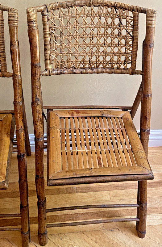 Vintage Tortoise Shell Bamboo Cane Back Fold Up Dining Chair 34” X 18” MCM Rare gallery