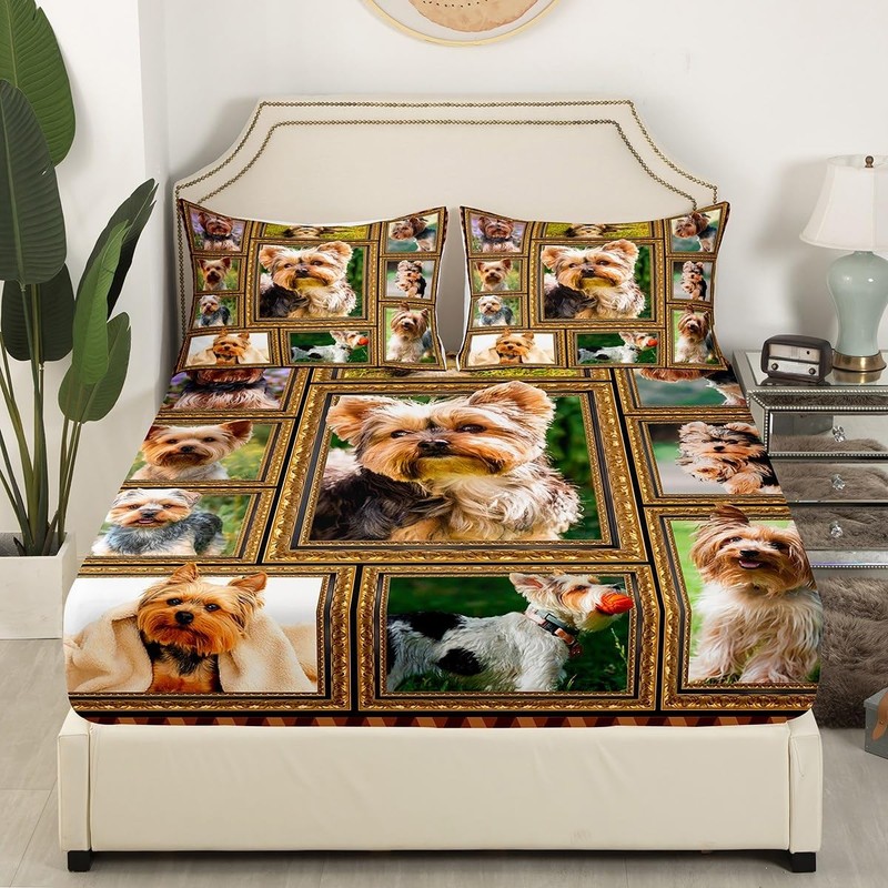 Yorkshire Terrier Bed Sheet Set Queen Size Cute Dog Puppy Bed Sheets with Dee... gallery