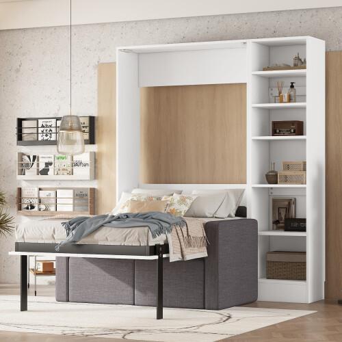 Murphy Wall Bed with Sofa & Storage Shelves Wood Murphy Chest Cabinet Furniture gallery