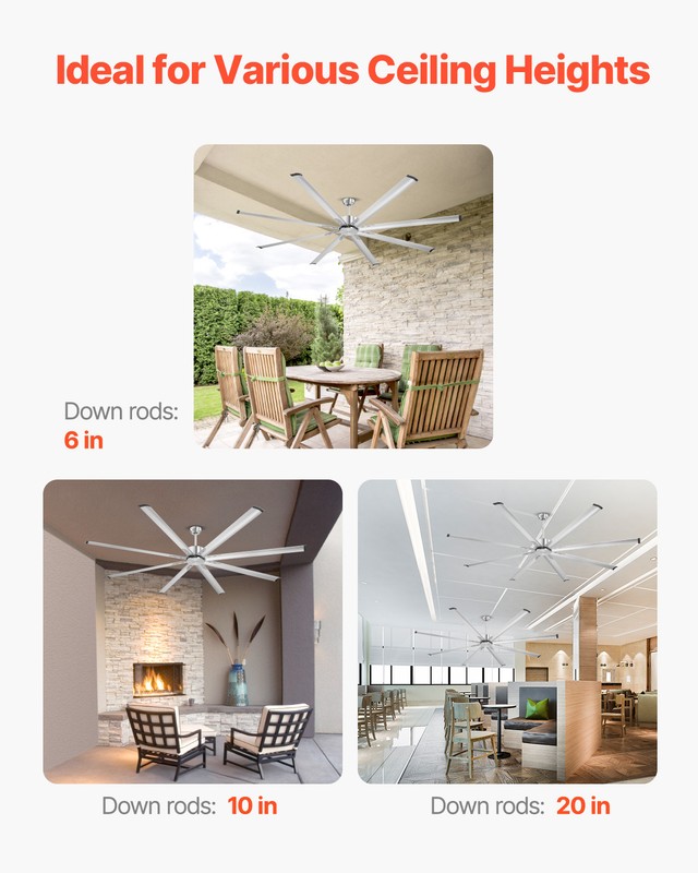 VEVOR 96" Ceiling Fan Remote Control Reversible DC Motor Brushed Nickel Aluminum gallery