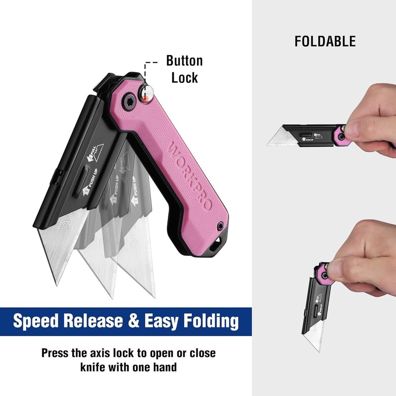 WORKPRO EDC Folding Utility Knife Foldable Small Pocket Knife with Belt Clip New gallery
