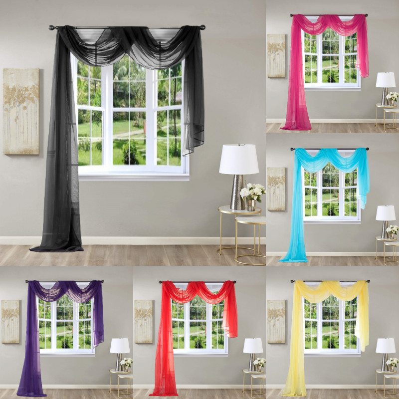 1PC ELEGANCE SHEER WINDOW SCARF VALANCE CURTAIN TOPPER SOLID COLORS 37" X 216" gallery