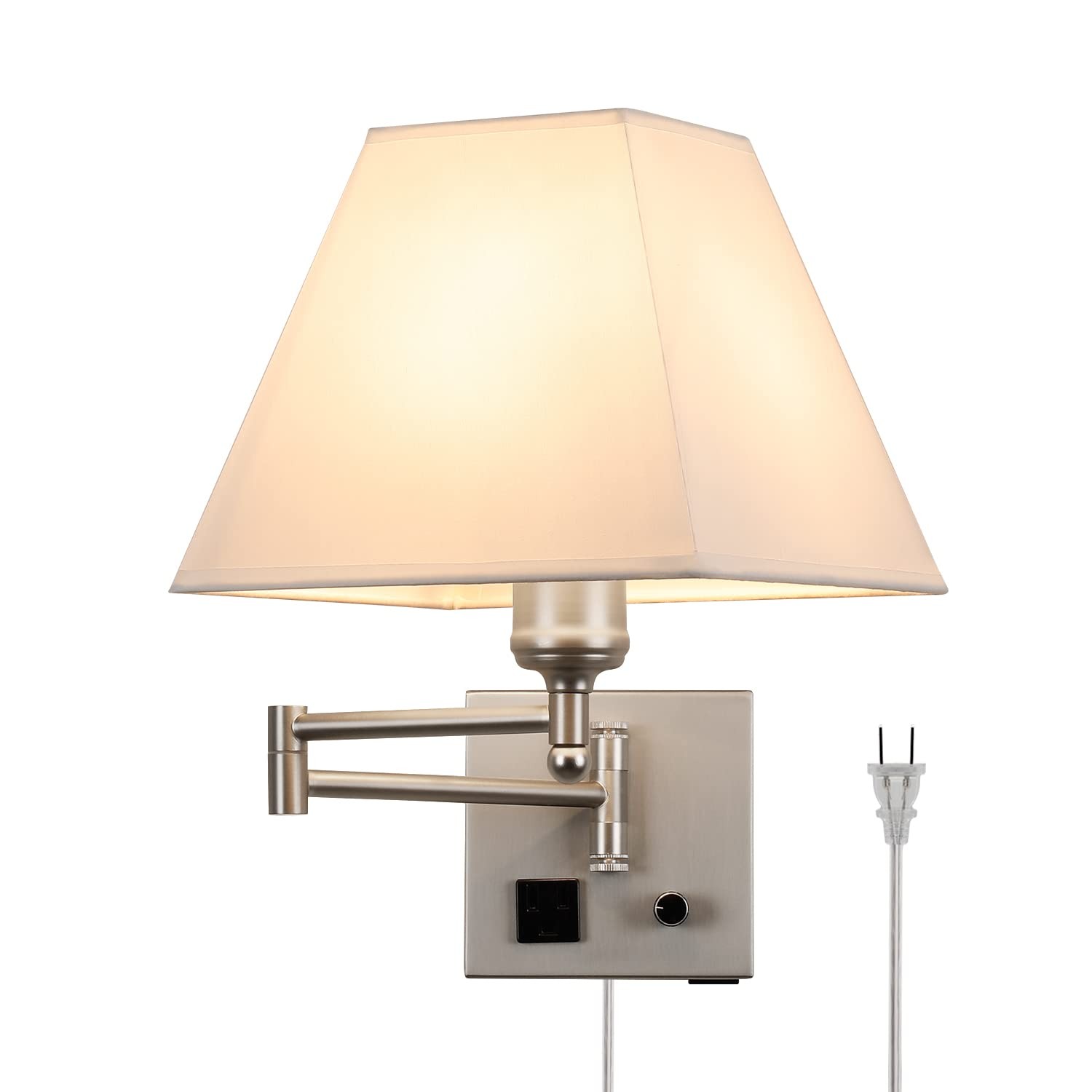 Plug in Wall Light,Swing Arm Wall Sconces with USB Port and Outlet,Wall Lamp ... gallery