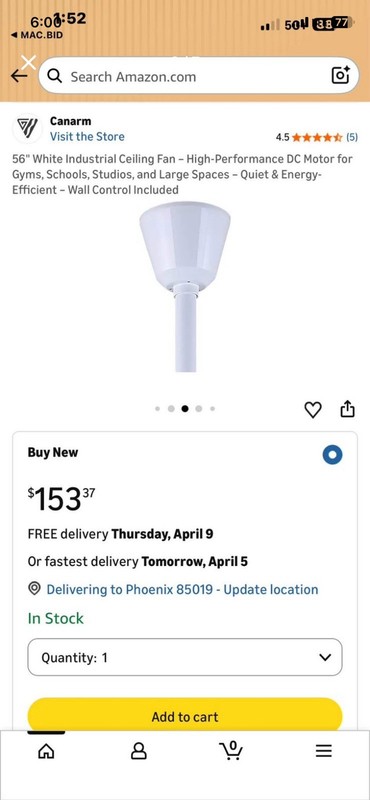 Canarm 56" White Ceiling Fan Wall Control Reverse Airflow Light Quiet Efficient gallery