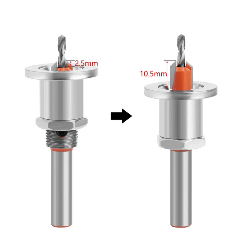 5 PIECE 8mm Adjustable Counterbore Countersink Drills Bits- DEPTH STOP Drill Bit gallery