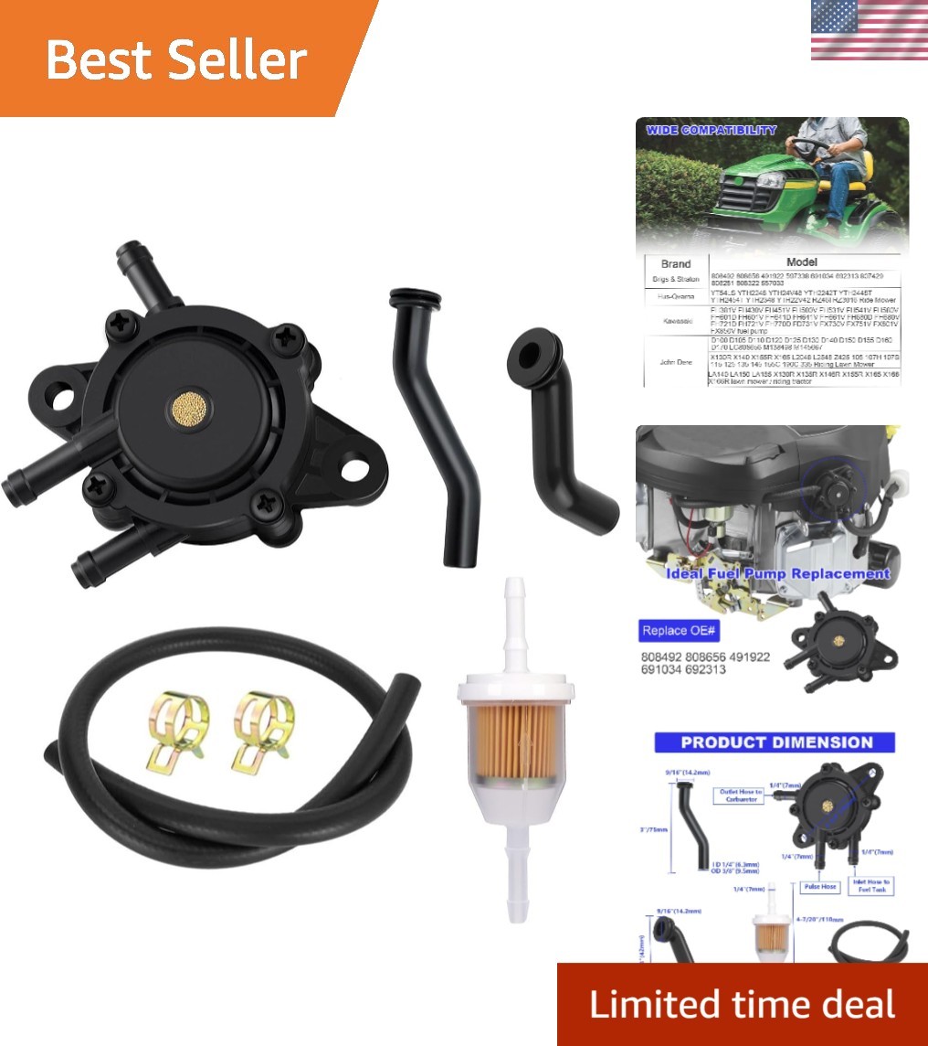 OEM 808492 Fuel Pump with High-Flow Filter & Vacuum Hose Set for Lawn Tractors gallery