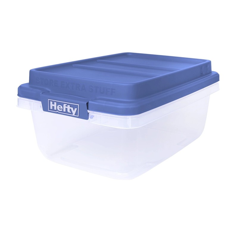 Hefty 18 Quart Clear Storage Bin With Blue Hi Rise Lid FREE SHIPPING gallery