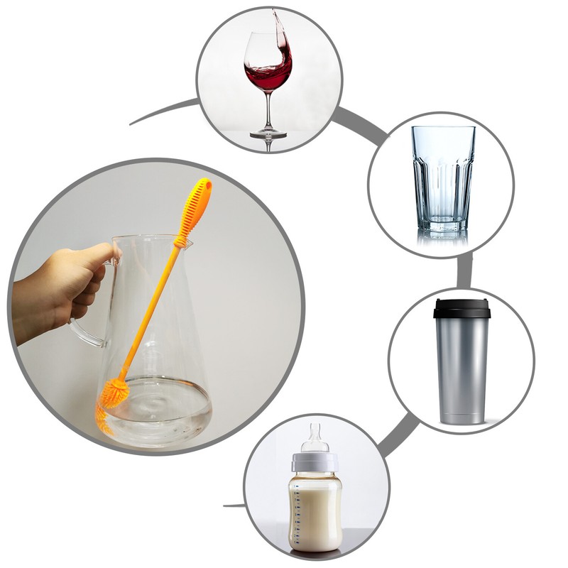 2 Pack Silicone Bottle Brush Cleaner Cleaning Brush for Glass Bottles Orange gallery