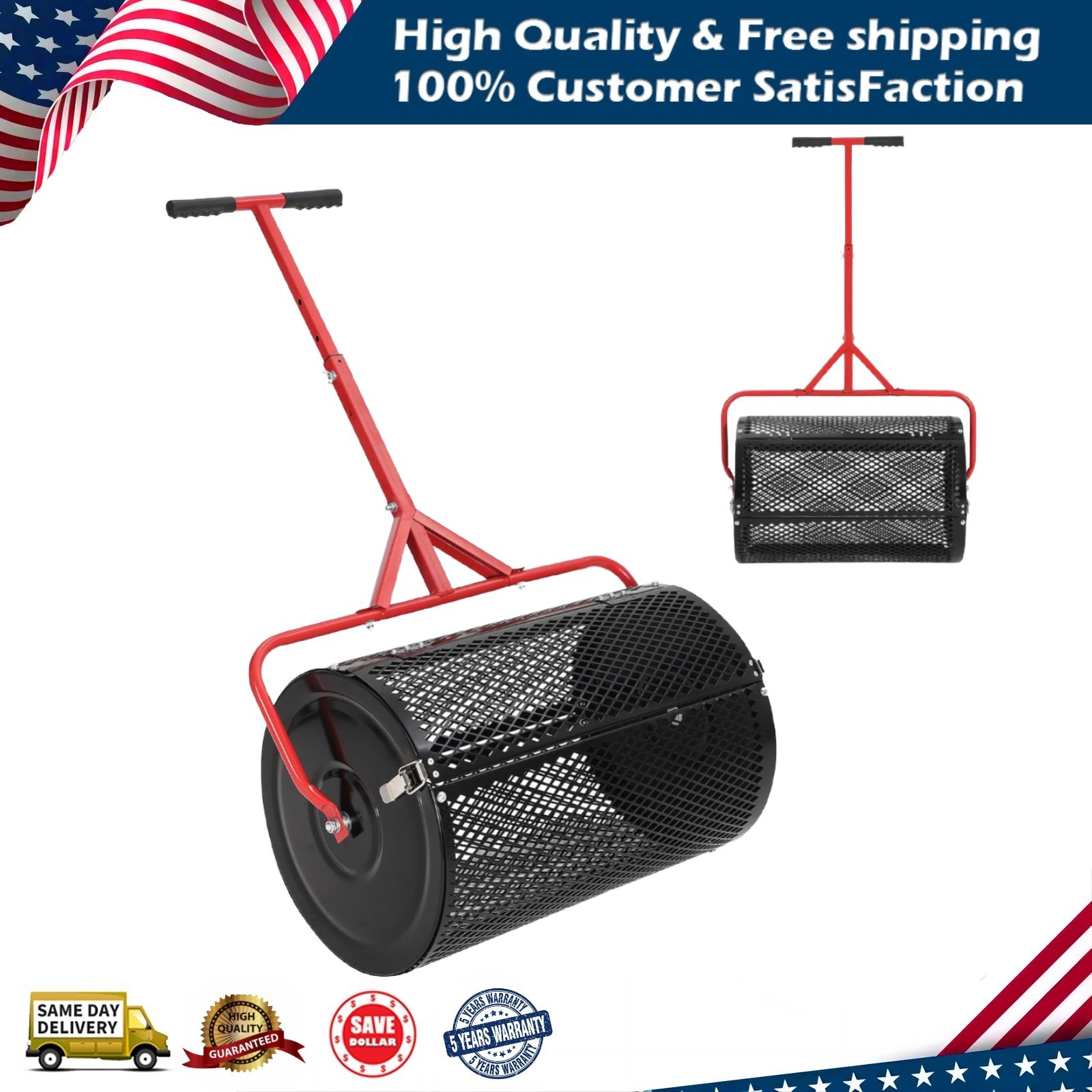Compost Spreader Peat Moss Spreader 24"W Peat Moss Roller for Topsoil Seeding gallery