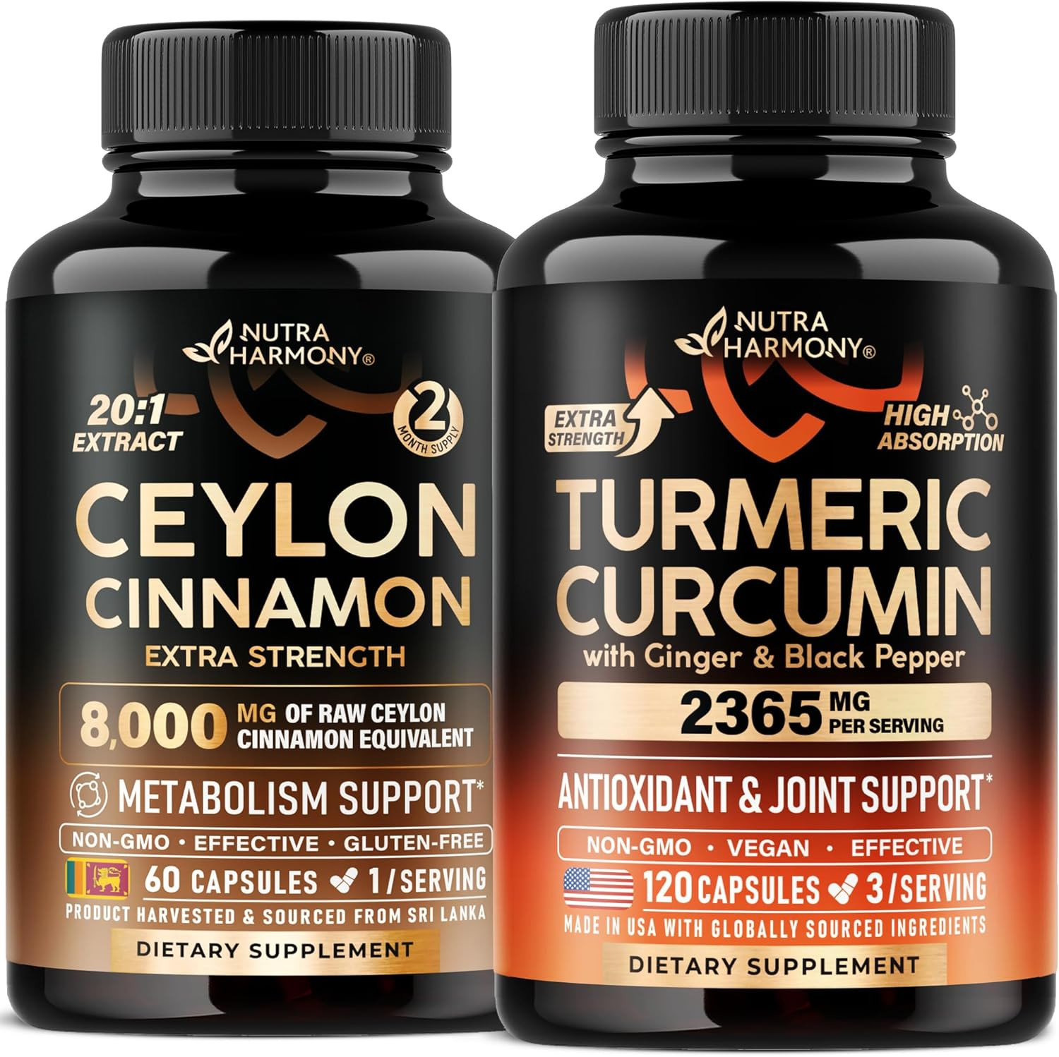 Ceylon Cinnamon & Turmeric Curcumin Capsules Herbal Supplement Duo gallery