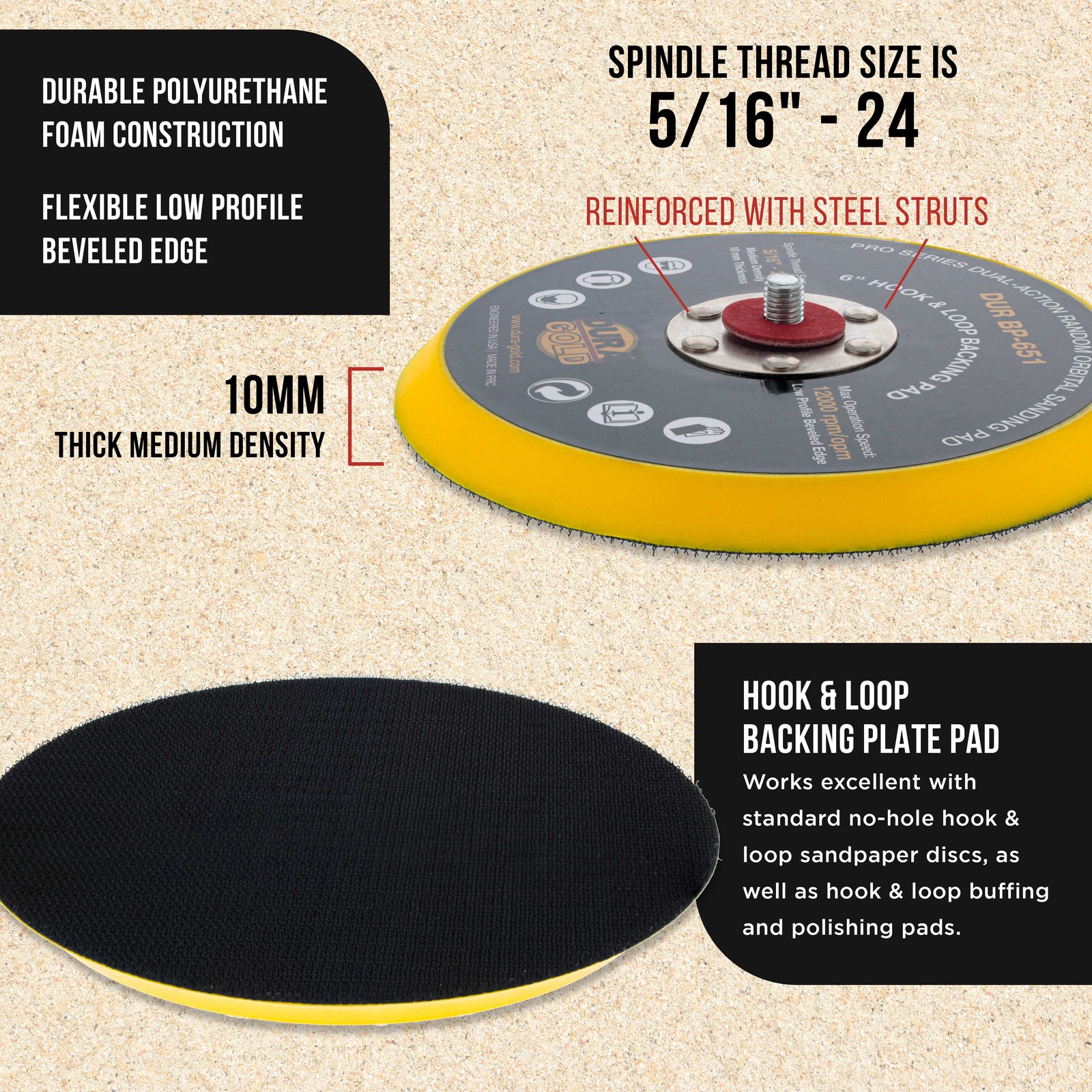Dura-Gold Pro Series 6" Hook & Loop DA Backing Plate Pad, Sanding Sander gallery