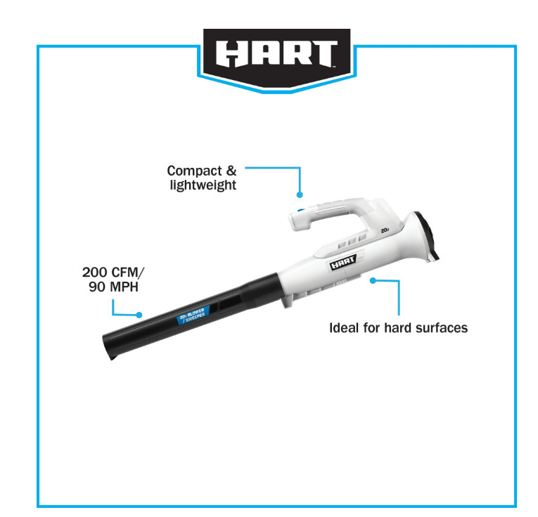 HART 20V 200 CFM Cordless Blower/Sweeper – Battery & Charger NOT Included gallery