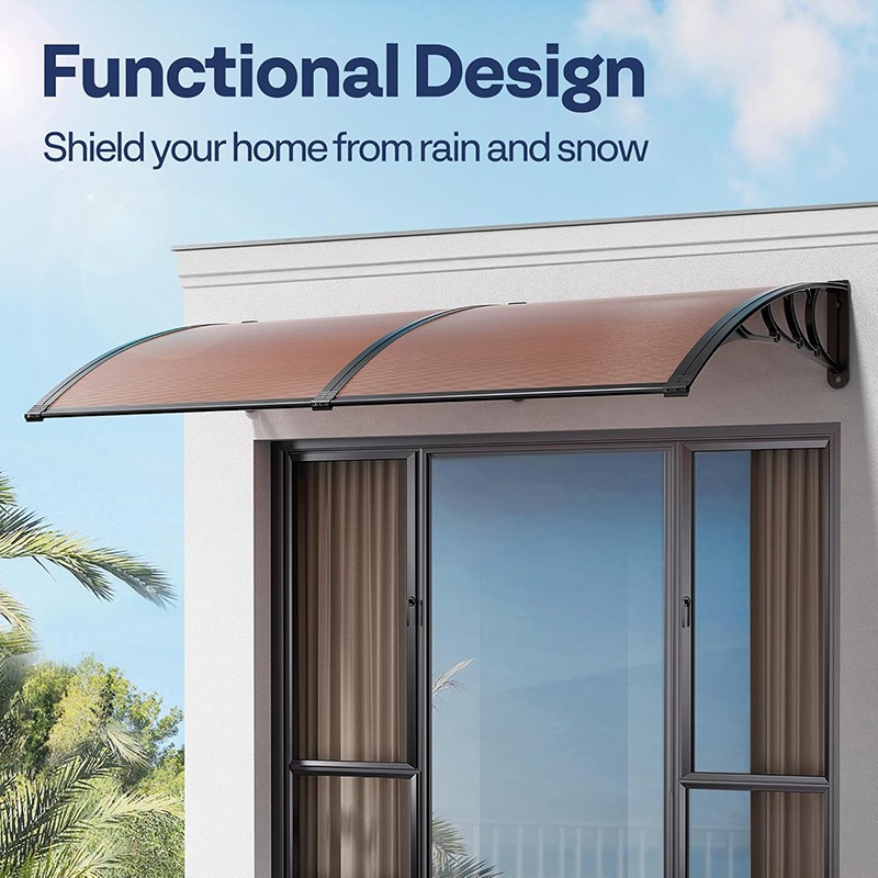 40"x80'' Polycarbonate Window Door Outdoor Awning Canopy w/ black Bracket Brown gallery