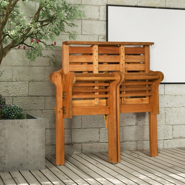 49" Outdoor Folding Bench Eucalyptus Wood 800 lbs Backrest Armrest Patio Garden gallery