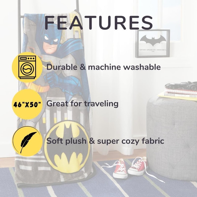 Batman Kids Super Soft Silk Touch Throw Blanket, 40 in x 50 in gallery