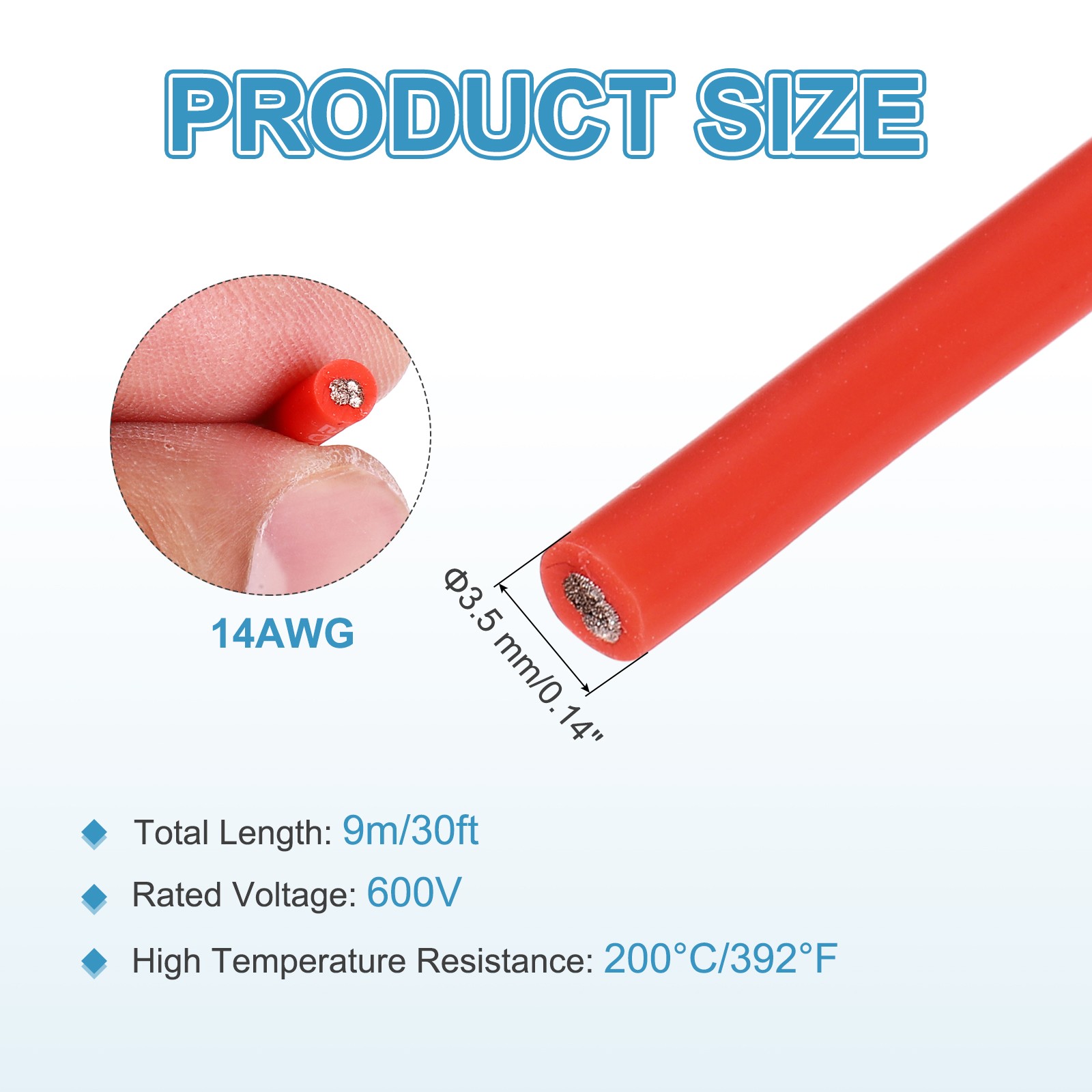 14AWG 9m/30ft Silicone Wire, Red Tinned Copper gallery