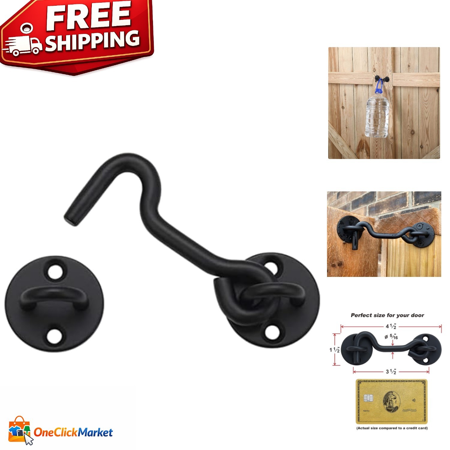 Sturdy 4” Metal Hook and Eye Latch - Quick Lock for Interior and Exterior Doors gallery