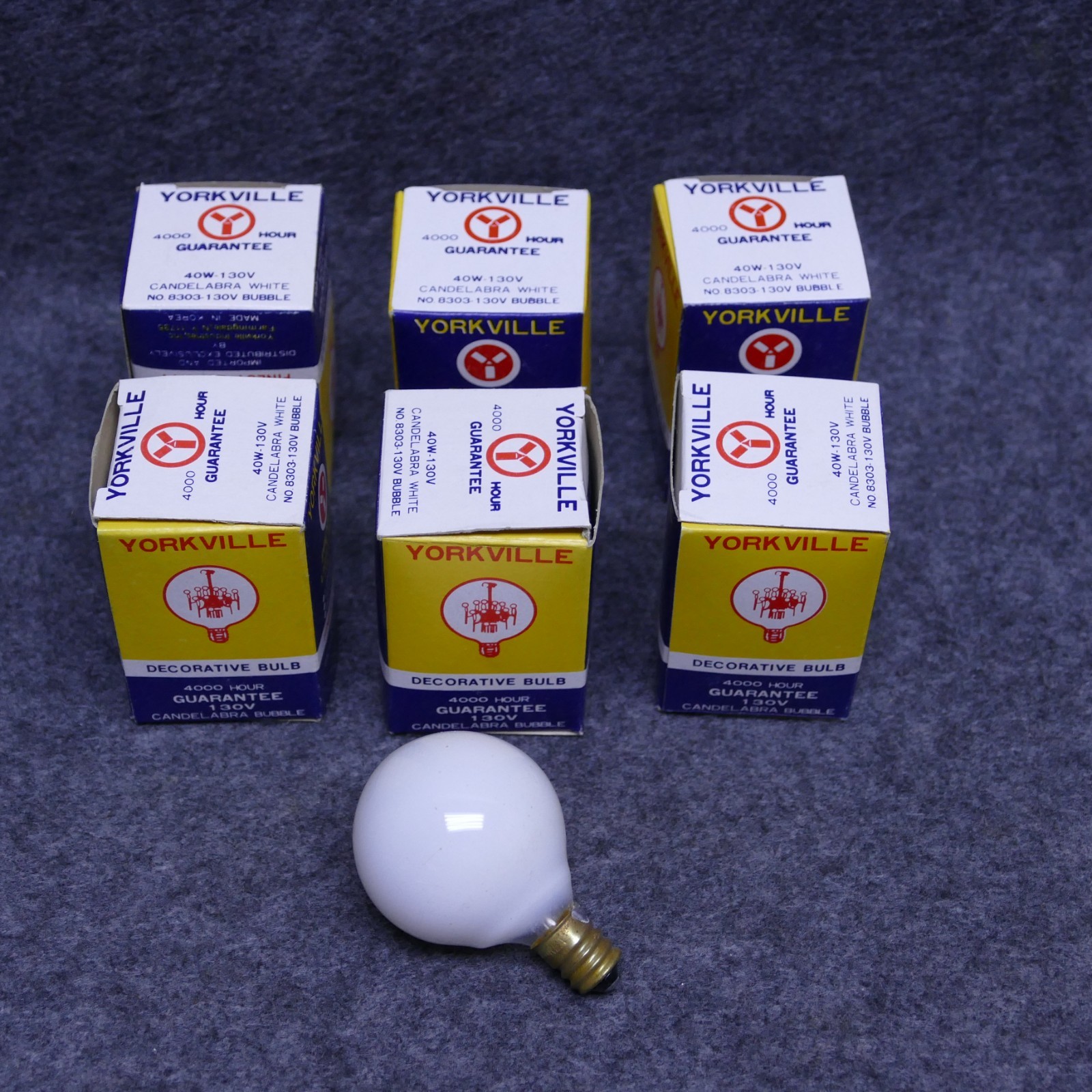6 Yorkville Candelabra Decorative Light Bulb 40 Watt 130V White Bubble 8303 NOS gallery