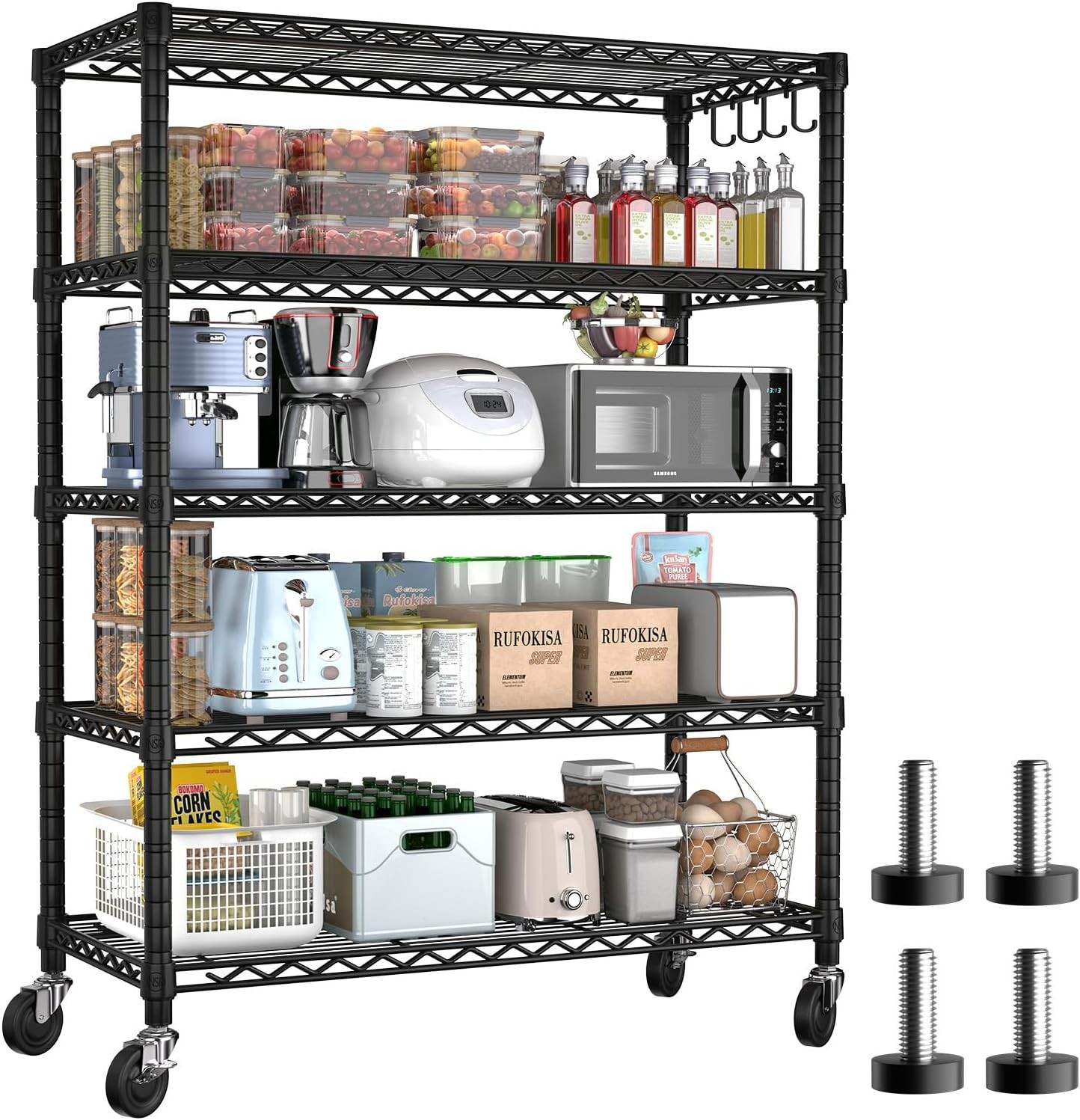 Primezone Shelves Shelving Wheels NSF with 5 74''H Storage 1250Lbs Wire Tier Cer gallery